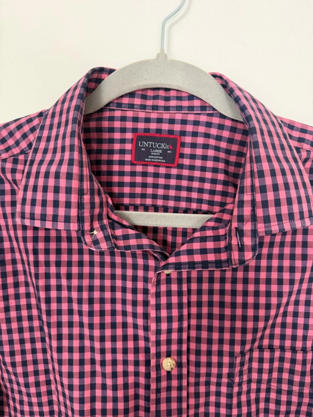 UNTUCKit Pink Gingham 100% Cotton Slim Fit Long-Sleeve Button Shirt Size L